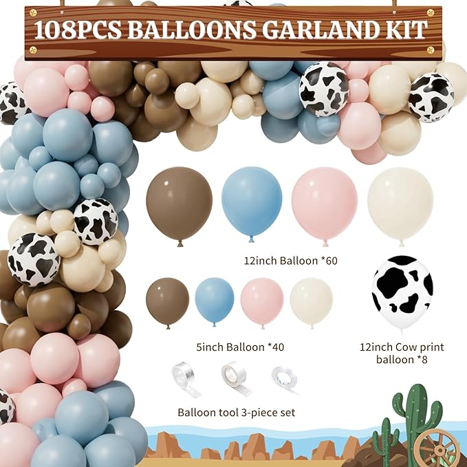 Boots or Bows Gender Reveal Decorations - 130Pcs Boy or Girl What Will Baby Be Gender Reveal Party Supplies Include Backdrop Balloon Garland Tablecloth Boots or Bows Banner Cake Cakecup Topper