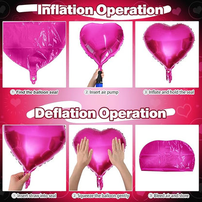Pink Black Heart Foil Balloons, 12Pcs 18 Inch Hot Pink and Black Heart Shaped Foil Helium Balloon Party Decorations for Girls Women Princess Birthday Baby Shower Bridal Wedding Bachelorette