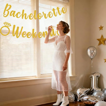 Bachelorette Weekend Banner Bachelorette Party Decor Sign for Bach Party Engagement Bridal Shower Wedding Bride to Be Decorations (Gold)