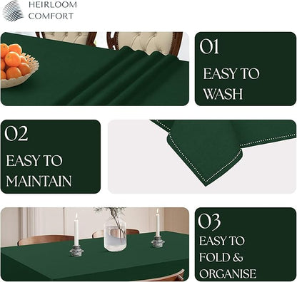 Forest Green Cotton Tablecloth, Table Cover 52x70 Inch, Fits 4-6 Seats, Soft, Durable, Washable, Wrinkle Resistant, Rectangle Table Cloth for Dining, Christmas, Winter Celebrations