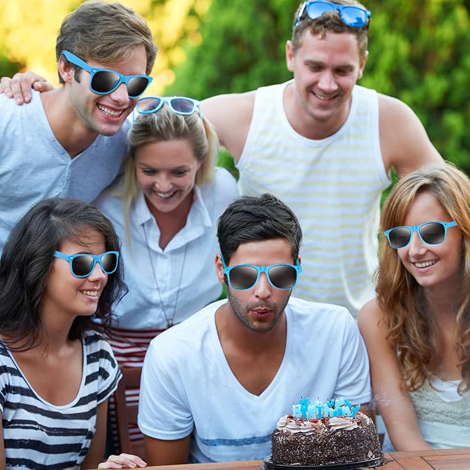 NEBURORA 6 Pack Light Blue Neon Sunglasses Bulk Retro Colorful Party Glasses for Adult Men Women Birthday Wedding Summer Beach Pool Party Supplies