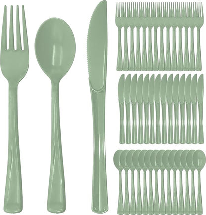 300 PCS Sage Green Plastic Silverware Heavy Duty Sage Green Utensil Sets Include 100 Disposable Plastic Forks, 100 Knives, 100 Spoons for Birthday, Baby Shower, Picnic, Spring Party, Wedding