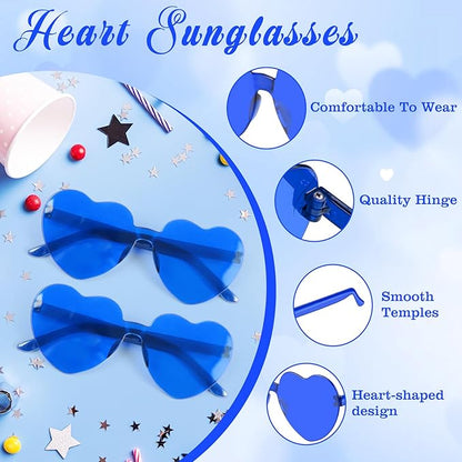 PLULON Heart Sunglasses for Women 5/12/25 Pcs, Heart Glasses Valentine Day Rimless Shaped Candy Color Fun Glasses Party Favor