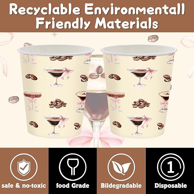 140 Pcs a Tini Bit Older Birthday Party Supplies Bow Decorations Espresso Martini Paper Plates Napkins Cups Knives Forks and Spoons ，Dinnerware for Birthday Wedding Decoration Serves 20