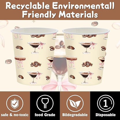 140 Pcs a Tini Bit Older Birthday Party Supplies Bow Decorations Espresso Martini Paper Plates Napkins Cups Knives Forks and Spoons ，Dinnerware for Birthday Wedding Decoration Serves 20