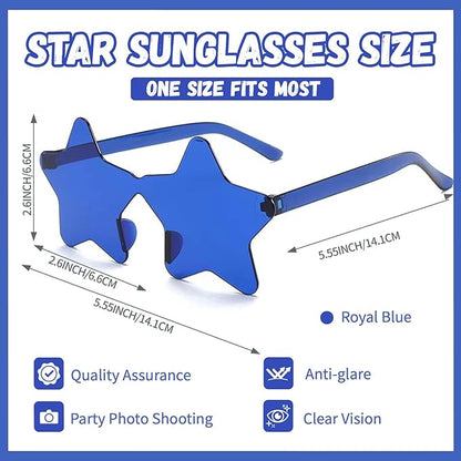 12/26/36 Pairs Rimless Star Shaped Sunglasses Transparent Glasses Bulk Fun Sunglasses for Party Favors