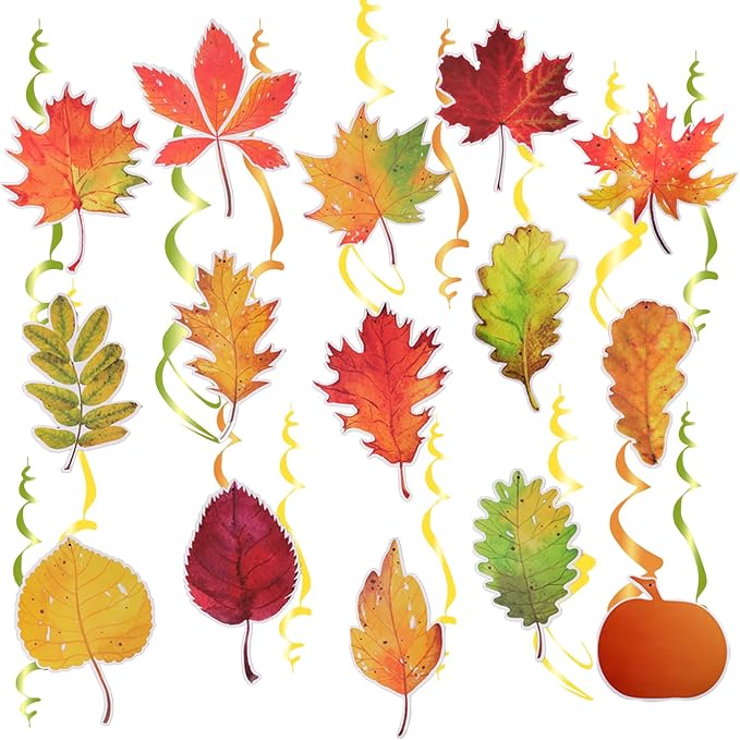 30pcs Thanksgiving Fall Hanging Swirls Decorations Hanging Fall Decor Pumpkin Maple Leaf Fall Ceiling Decorations for Party Home Classroom Autumn Office Work Harvest Streamers Decor Favors Supplies