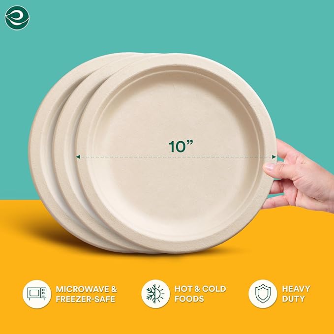 ECO SOUL 100% Compostable Paper Plates 10 Inch [500-Pack] Biodegradable Heavy Duty Eco-Friendly Disposable Plates for Thanksgiving Dinner, Parties, Wedding & Event