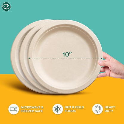 ECO SOUL 100% Compostable Paper Plates 10 Inch [500-Pack] Biodegradable Heavy Duty Eco-Friendly Disposable Plates for Thanksgiving Dinner, Parties, Wedding & Event