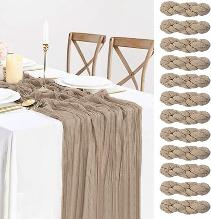 12 Pack Nude Cheesecloth Table Runner,10ft Boho Light Brown Cheese Cloth Table Runner Long Tan Gauze Runner for Wedding Party Bridal Baby Shower Christmas Table Decor