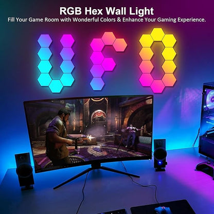 OJQ 20 Pack Hexagon Lights Wall RGB Panel - Hexagonal Led Lights Room Decor Wall Lights Birthday Decorations Gaming Equipment Honeycomb Shape Panels Hexagon Gaming Lights for Bedroom Children