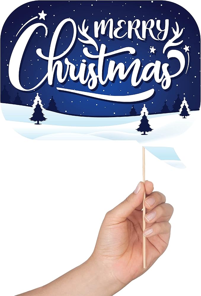 Christmas Photo Booth Props - 41-pc Photobooth Kit with 8 x 10-Inch Sign, 60 Adhesive Pads, 45 Sticks - Christmas Photobooth Props - Holiday Photobooth Prop