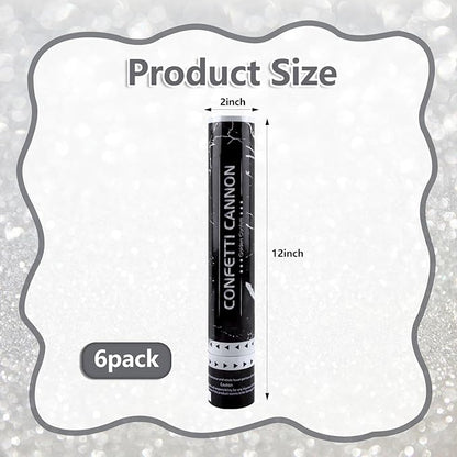 6 Pack Silver Confetti Poppers, 12 Inch Confetti Cannon Party Poppers Shooters for Birthday, Wedding, Graduation, Anniversary, Parties, Christmas, New Year's Eve