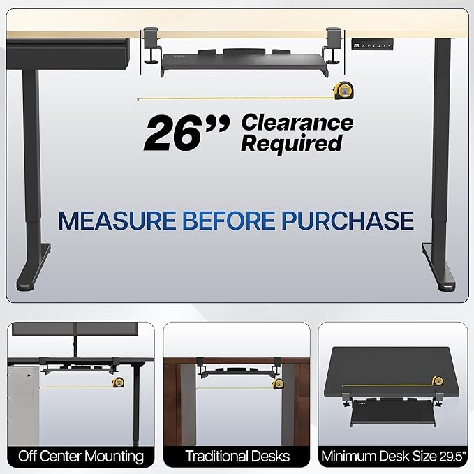 VIVO Small Keyboard Tray, Under Desk Pull Out with Extra Sturdy C Clamp Mount System, 20 (26 Including Clamps) x 11 inch Slide-Out Platform Drawer, Dark Walnut Top, Black Frame, MOUNT-KB05ES-D