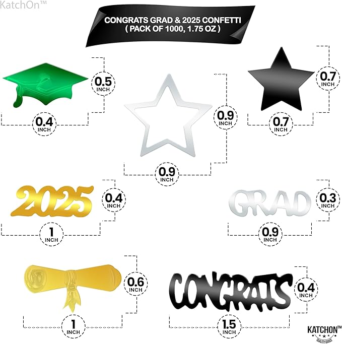 KatchOn, Congrats Grad Confetti 2025 - Pack of 1000 | Green and Gold Graduation Decorations 2025 | 2025 Graduation Confetti for Class of 2025 Decorations