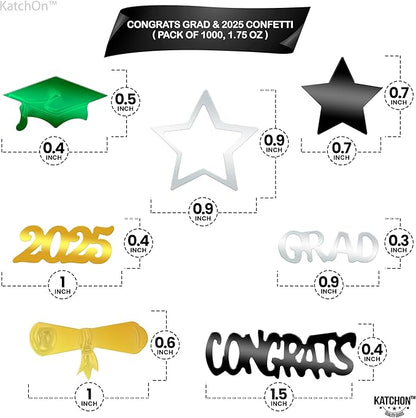 KatchOn, Congrats Grad Confetti 2025 - Pack of 1000 | Green and Gold Graduation Decorations 2025 | 2025 Graduation Confetti for Class of 2025 Decorations