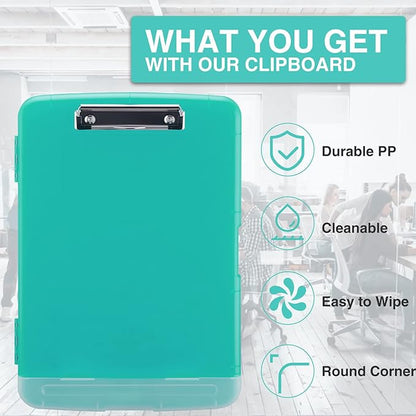 Sooez Clipboard with Storage, Clip Board 8.5 x 11 with Pen Holder, Plastic Organization Case Box for Letter Legal A4 Size Paper, Low Profile Clip, Nurses Teachers Must Haves, School & Office Supplies