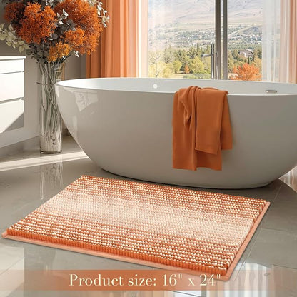 BSICPRO Bathroom Rugs, Bath Mat Rug for Bathroom Non Slip 17 x 24 Inches Water Absorbent Chenille Floor Mats Machine Washable (Pumpkin Orange)