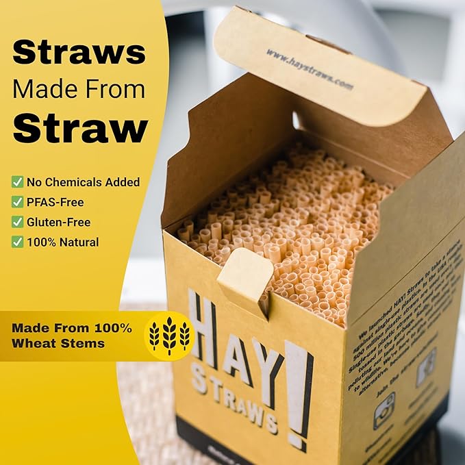HAY! Straws® 5” Cocktail Straws | 100ct Disposable Natural Wheat Stem Straws | Never Soggy, Neutral-Taste | 100% Biodegradable, Compostable | For Lowball Drinks and Cocktails