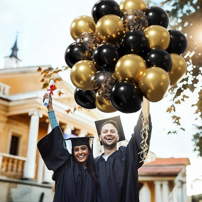 Patimate Black Gold Confetti Balloons Set, 50 pcs 12 inch Metallic Gold Black Confetti Latex Balloons Kit for Birthday Wedding Graduation New Years Anniversary Party Decorations