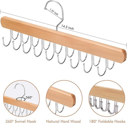 2 Pack Bra Hanger for Closet Organizer, Premium Wooden Tank Top Hangers with 36 Foldable Hooks, 360° Rotating Design, Space Saving Storage for Tank Tops, Bras, Scarves and More