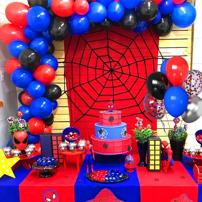 50pcs 12 Inch Black Red and Blue Balloons, Red Blue Silver Balloons Red Blue Balloon Black Red Blue Confetti Silver Latex Balloons for Birthday Baby Shower Graduation Party Decorations