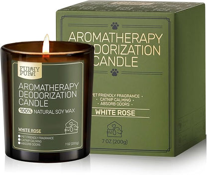Odor Eliminating Candle, White Rose Scented Candle, Pet-Friendly Soy Candles, 60 Hours, 7 oz