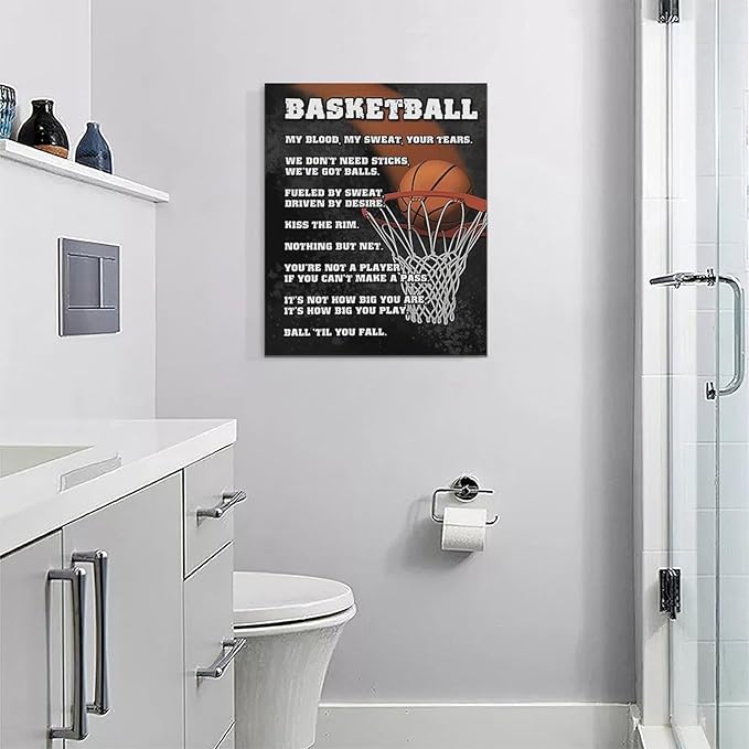 Basketball Wall Art, Basketball Life Lessons Pictures Wall Decor, Sports Quotes Canvas Prints Painting, Framed Artwork Office Home Decor For Bathroom Bedroom Dining Living Room 20L" x 16W"