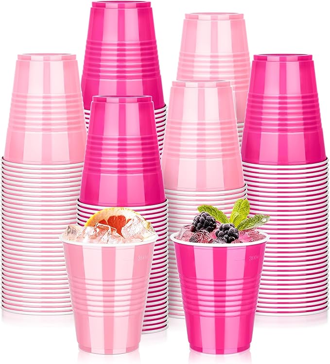 KesaPlan 100 PCS 12 OZ Plastic Cups, Party Cups Light Pink and Hot Pink Cups Disposable Drinking Cup Bulk For Bachelor Party Christmas Graduation Wedding Birthday Halloween Picnic Festive Celebrations