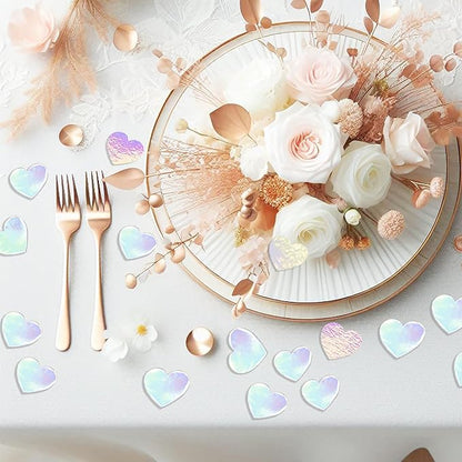 Paper Confetti Iridescent Party Decorations - 300Pcs Paper Heart Confetti Girl Birthday Decoration Baby Bridal Shower Wedding Engagement Bachelorette Mothers Valentines Galentines Day Decor