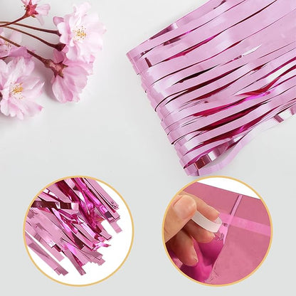 10 Pack Pink Backdrop Curtain 3.2ft x 8.2ft Metallic Tinsel Foil Fringe Curtains Photo Booth Background for Birthday Party Decoration Baby Shower Engagement Wedding Christmas Decoration (Pink)