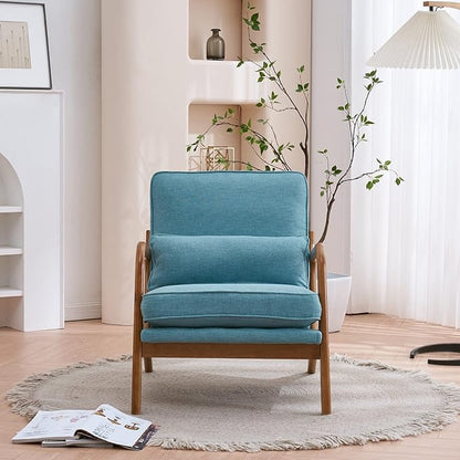 Bonnlo Teal Accent Chairs Set of 2, Upholstered Mid Century Modern Lounge Chairs Reading Chairs Side Sitting Chair Solid Wood Farmhouse Armchairs for Living Room, Bedroom, Guest Room