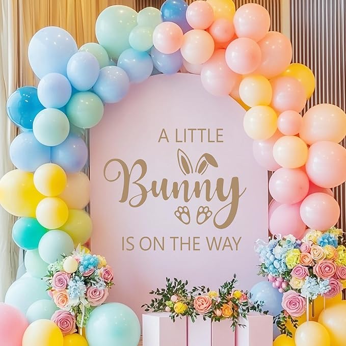 A Little Bunny is On The Way Sign Balloon Arch Decor Sticker，Baby Shower Party Rabbit Themed Decal Sign，Gender Reveal Party Decorations, for Spring Easter Rabbit Themed Baby Shower