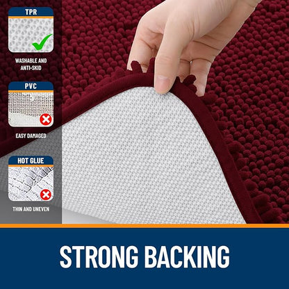 OLANLY Bathroom Rugs 24x16, Extra Soft Absorbent Chenille Bath Rugs, Rubber Backing Quick Dry, Machine Washable Bath Mats for Bathroom Floor, Tub and Shower, Home Decor Accessories, Burgundy