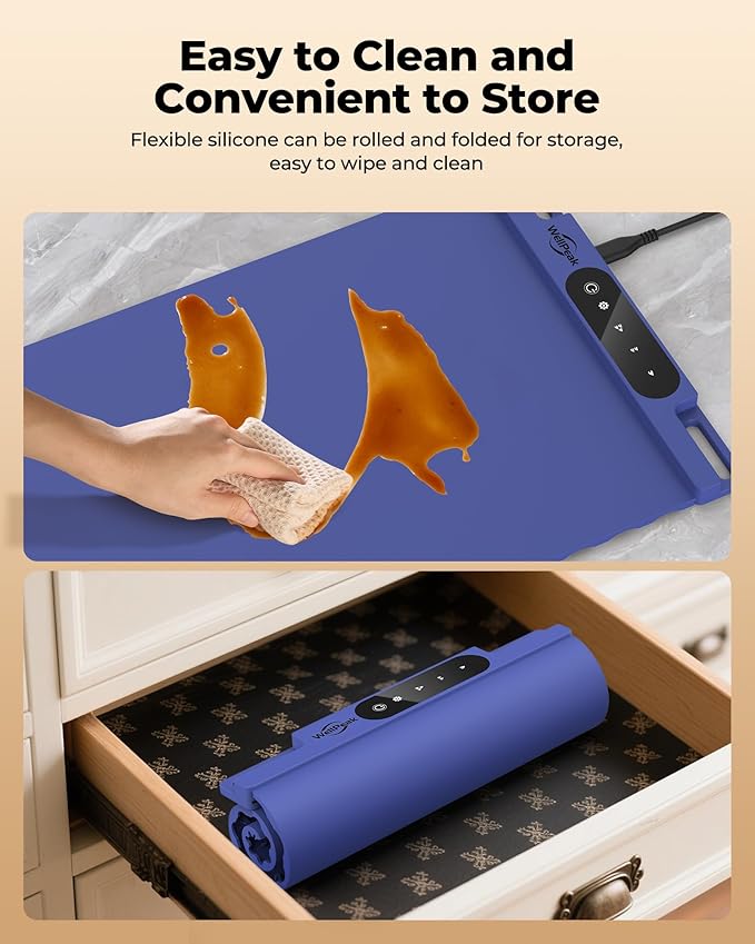 Electric Warming Mat for Food - Full Surface Fast Heating Silicone Tray with 3-Level Temperature, Auto-Off, Raised Feet for Table Protection, Versatile Warmer for Gatherings,Party,Home Buffet