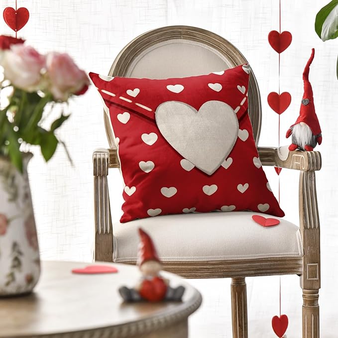 AVOIN colorlife Valentine's Day Envelope Throw Pillow Cover, 18 x 18 Inch Red Heart Red Anniversary Wedding Cushion Case Decoration for Sofa Couch
