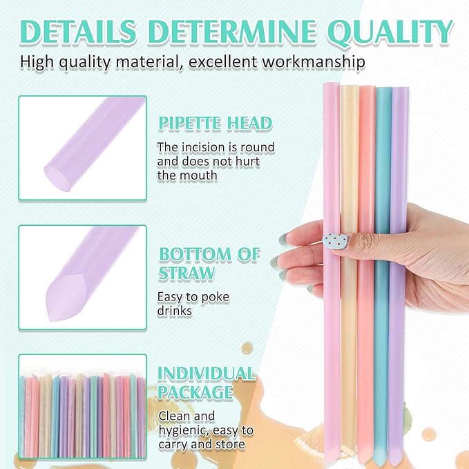 Tessco for you Jumbo Smoothie Straws Bulk Large Plastic Disposable Bubble Tea Straws Wide-Mouthed Individually Wrapped for Tall Homemade Milkshakes Drinking(9.84 Inch,Macaron Color,600 Pcs)
