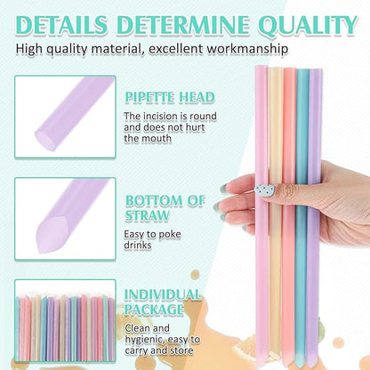Tessco for you Jumbo Smoothie Straws Bulk Large Plastic Disposable Bubble Tea Straws Wide-Mouthed Individually Wrapped for Tall Homemade Milkshakes Drinking(9.84 Inch,Macaron Color,600 Pcs)