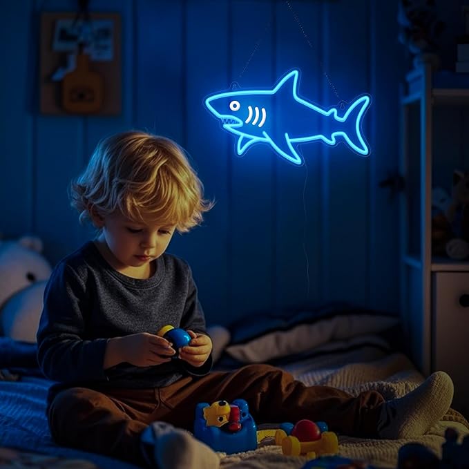 Shark Neon Sign, Dimmable LED Shark Light Animal Wall Decor, Christmas Gift White Elephant Gifts for Boys Men, Bedroom Living Room Man Cave Home Decoration With USB Powered