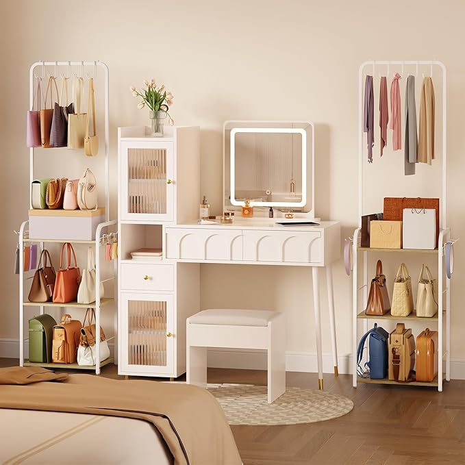 Sturdy Purse Organizer with Thick Wood & Purse Hanger, Floor-Standing Purse Rack Stand for Purse Storage, Narrow & High-Capacity Handbag Organizer, Purse Storage Organizer for Small Place