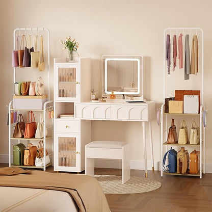 Sturdy Purse Organizer with Thick Wood & Purse Hanger, Floor-Standing Purse Rack Stand for Purse Storage, Narrow & High-Capacity Handbag Organizer, Purse Storage Organizer for Small Place