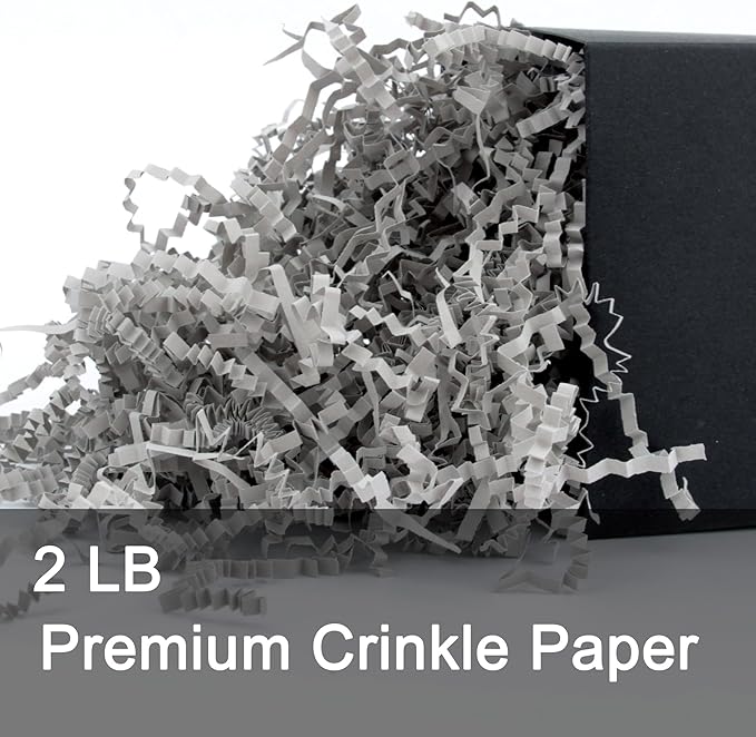 2 LB Grey Crinkle Paper Shred Filler for Gift Baskets Box Stuffing