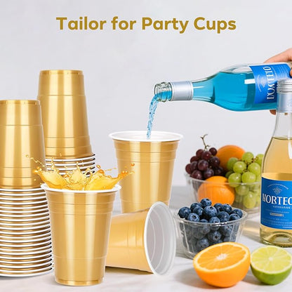100PCS Gold Plastic Cups, 12oz Disposable Party Cups Bulk Pack, BPA Free Drinking Cups for Soda Juice Beer Cold Drinks Suitable for Wedding Halloween Thanksgiving Christmas Birthday Celebrations
