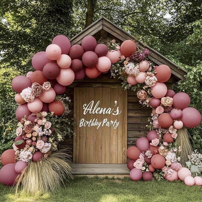 Dusty Rose Pink Balloon Garland Arch - Double Stuffed Dark Pink Balloons For Boho Birthday Baby Shower Thanksgiving Bridal Shower Wedding Party Decorations