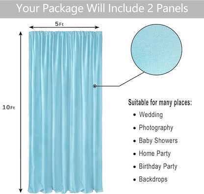 Hiasan Baby Blue Backdrop Curtains for Parties, Polyester Photography Backdrop Drapes for Family Gatherings, Wedding Decorations, 5ftx10ft, Set of 2 Panels