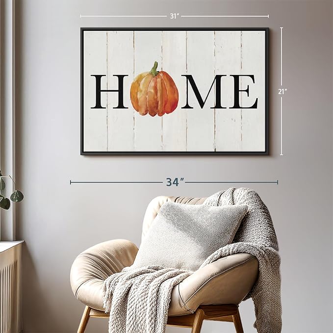 Elephant Stock Home Pumpkin Wall Art - Horizontal Floating Framed Canvas - 1-Piece Living Room Wall Decor - Rural Watercolor Canvas Print - Beige and Black Decor for Wall - by Carol Robinson - 31" X 21"