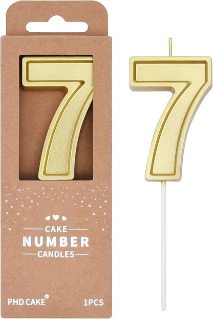 PHD CAKE 2.76 Inch Luxe Gold 7 Number Birthday Candles, Gold Number Candle, Cake Number Candles, Party Celebration