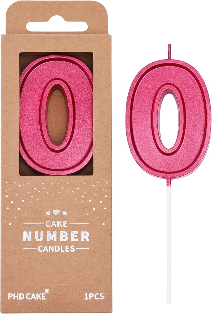 PHD CAKE 2.76 Inch Luxe Red 0 Number Birthday Candles, Red Number Candles, Cake Number Candles, Party Celebration