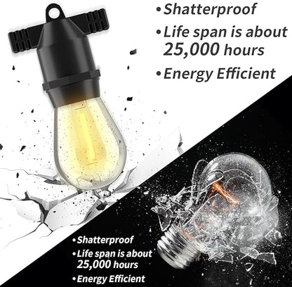 54FT LED Outdoor String Lights, IP65 Waterproof, S14 Shatterproof 27FT*2 Pack Outdoor String Lights (Maximum 918FT) Edison Vintage Bulbs Patio, Balcony, Deck, Garden Lights
