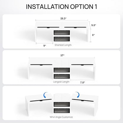 ZIFTY Dual Monitor Stand Riser for 3 Monitors, Desk Organizer with 2 Drawer and Smartphone Holder, Adjustable Length & Angle Workspace Organizers for Monitors Laptop Printer Computer, White